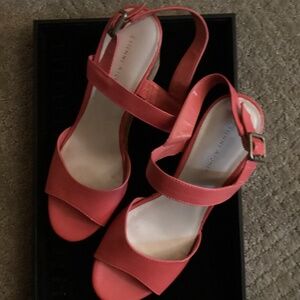 Wedge sandals 3-1/2 inch heels.  Orange.